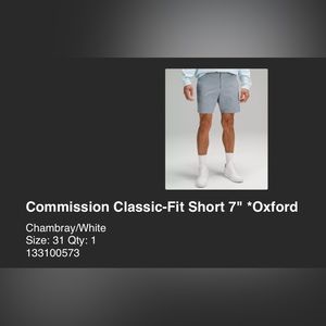 Lululemon Commission Classic-Fit Short 7" *Oxford 31 waist